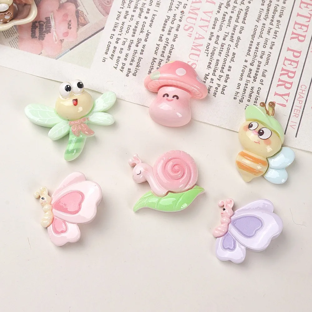 10pcs Mini Kawaii Cute Butterfly Snail Flat Back Cabochons Scrapbook Diy  Party Hairpin Accessories Home Decoration Craft