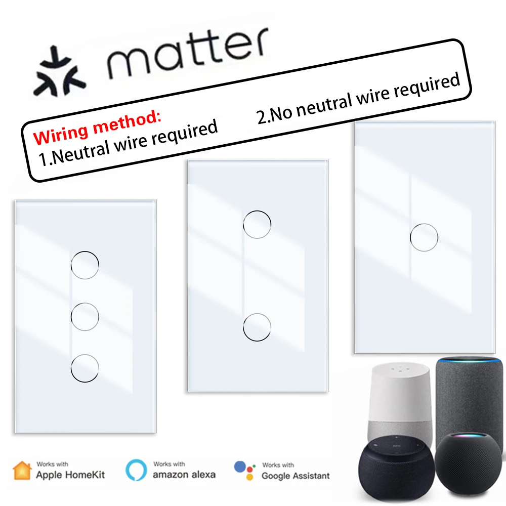 Alexa Matter smart switch Google No APP required Intelligent Control Scan QR Code to Connect Touch Light Switch