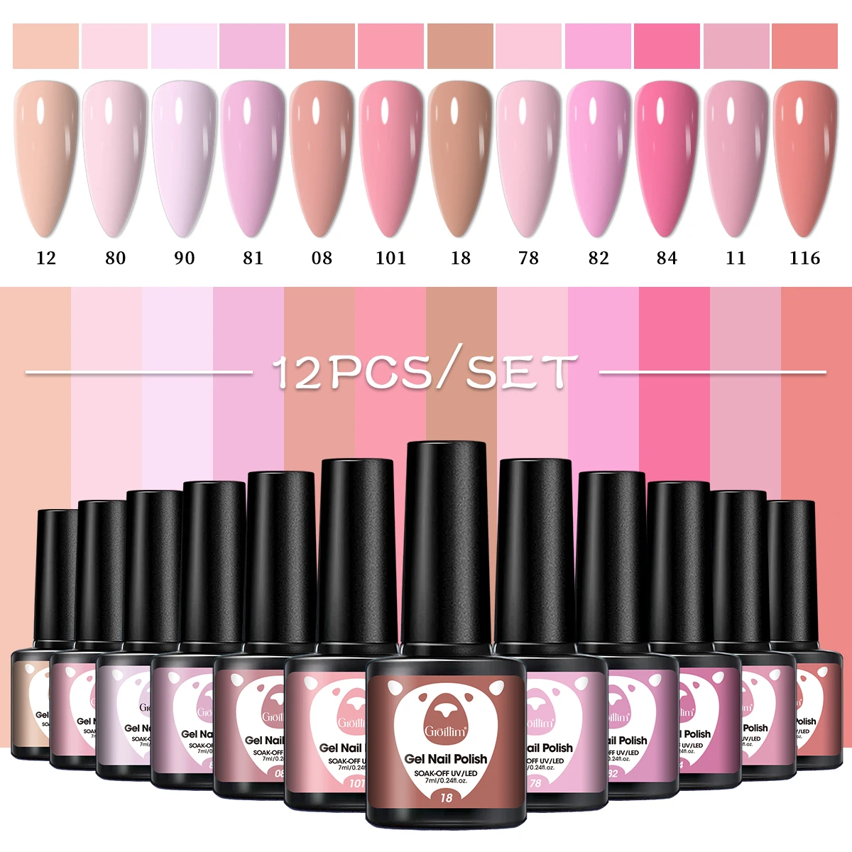 

Groillim 12-Piece Gel Nail Polish Set - Dip-on LED Curing Long-Lasting Liquid Nail Polish, Semi-Permanent Dip-on/LED Clear, Suit