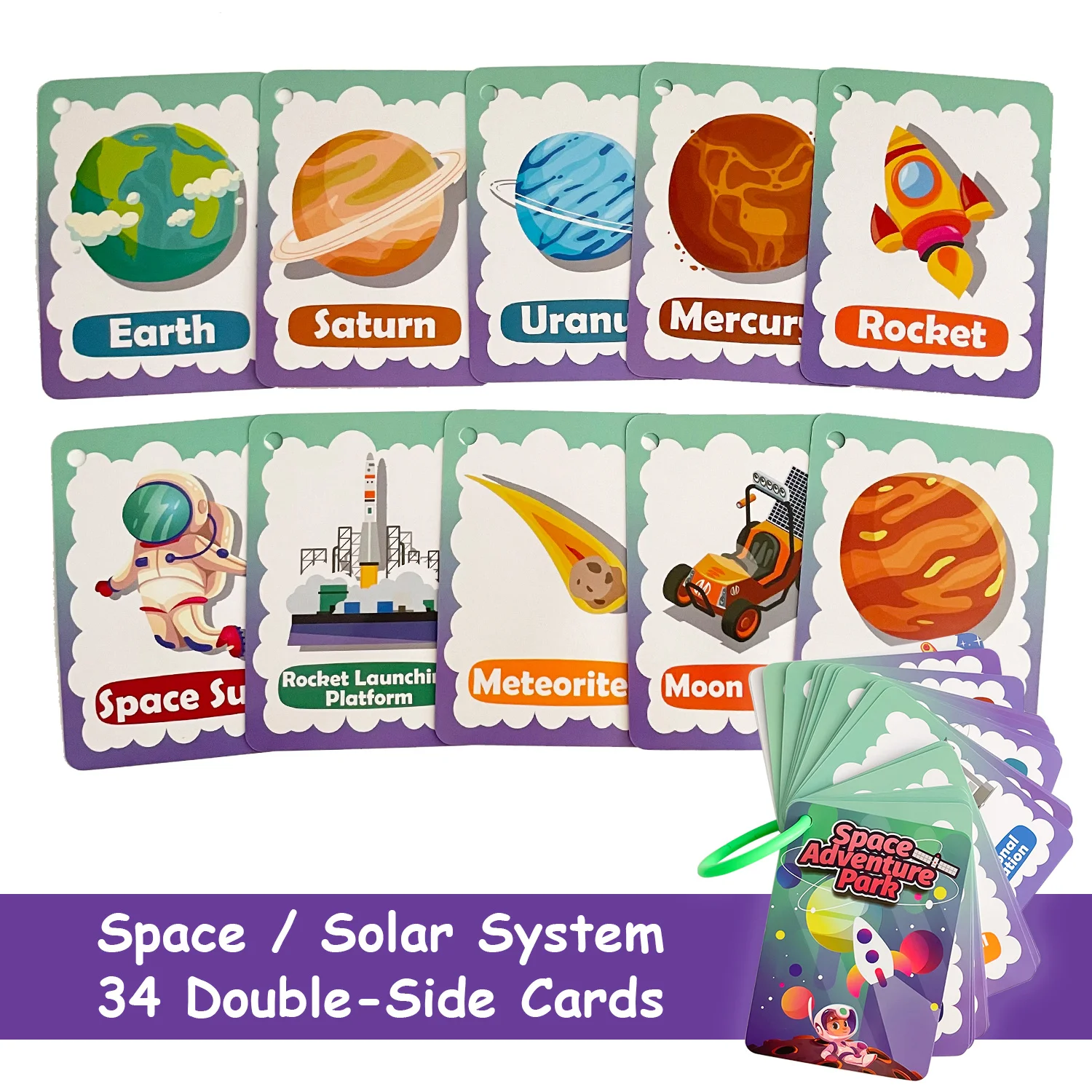 

Space Cognition English Flashcards for Kids Solar System Planet Space Adventure Park Educational Learning Cards Teaching Tools