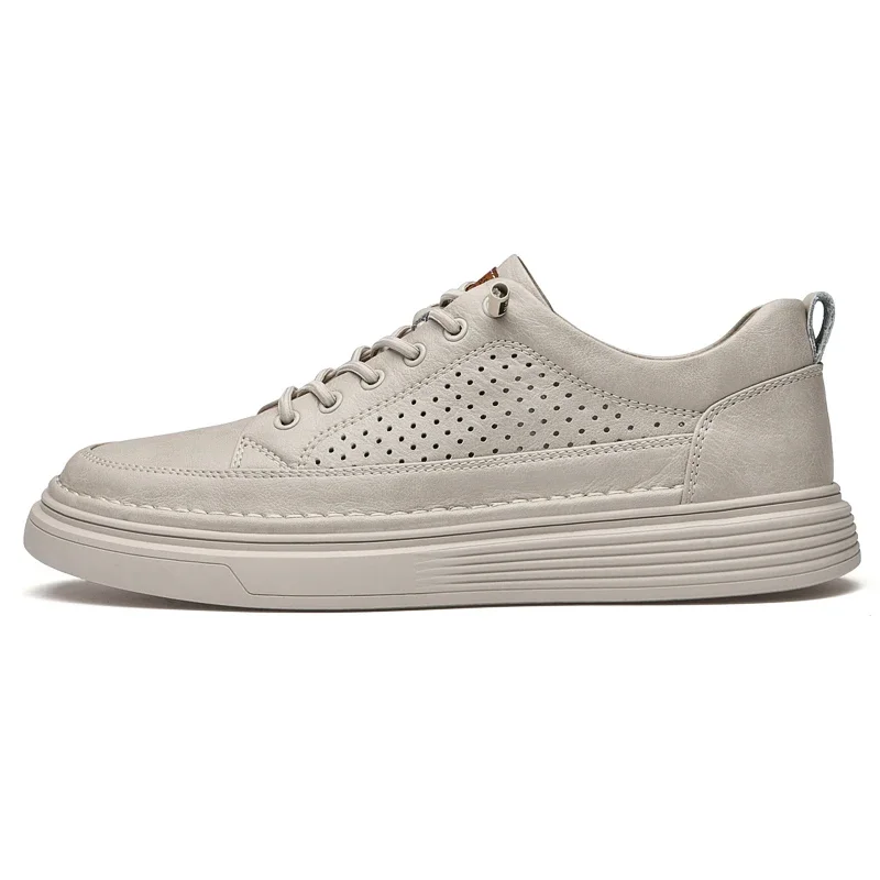 Primavera/Invierno zapatos Oxford blancos de cuero genuino para hombres al aire libre cómodos zapatos casuales transpirables de suela suave talla