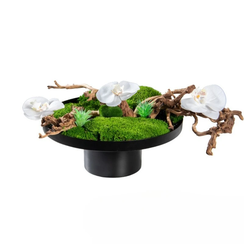 

Round plate simulation green plant bonsai model room entrance tea room study view potted plant ornament