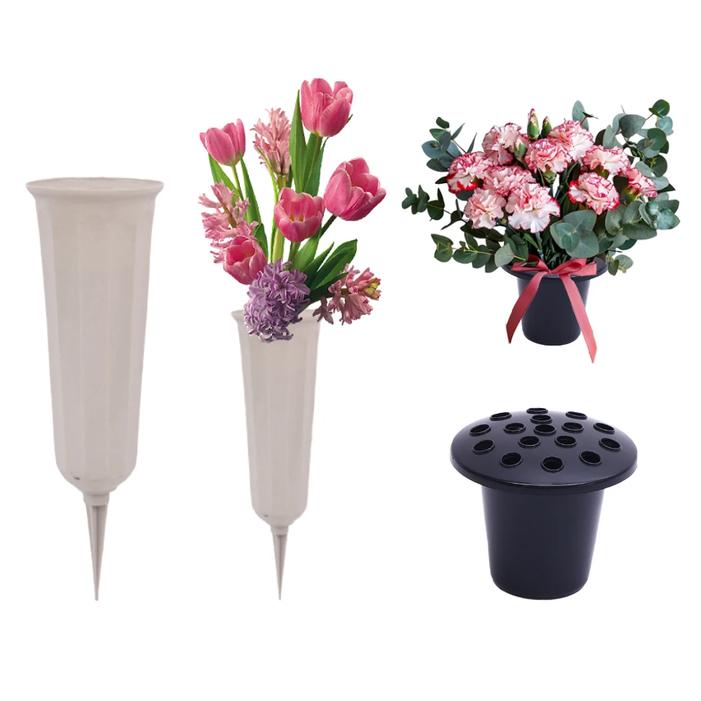 4pcs Memorial Flower Pots with Plastic Insertion Hole, Outdoor Cemetery Vases for Grave Decor, Nordic Planters for Home & Garden