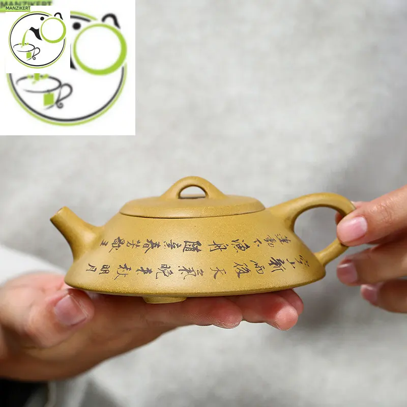 

Chinese Yixing tea pot Flat Stone scoop Purple Clay Teapot beauty kettle Raw ore Handmade Teaware Tie Guanyin Tea Ceremony 120ml