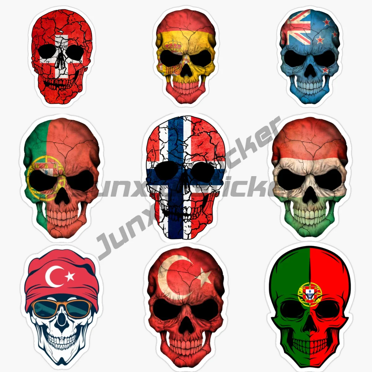 

Norway Portugal Switzerland Türkiye Spain Hungary New Zealand Flag Skull Car Sticker Vinyl Self-adhesive PVC Decal