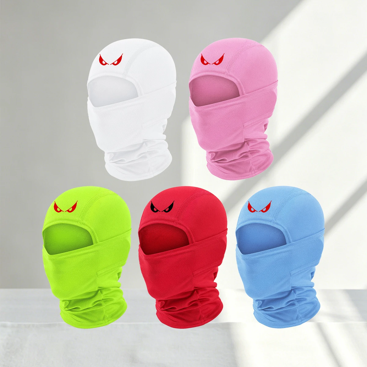 1/2/3/4/5PC Breathable mesh Balaclava with red evil eye print, windproof full face mask, lightweight elastic ski mask
