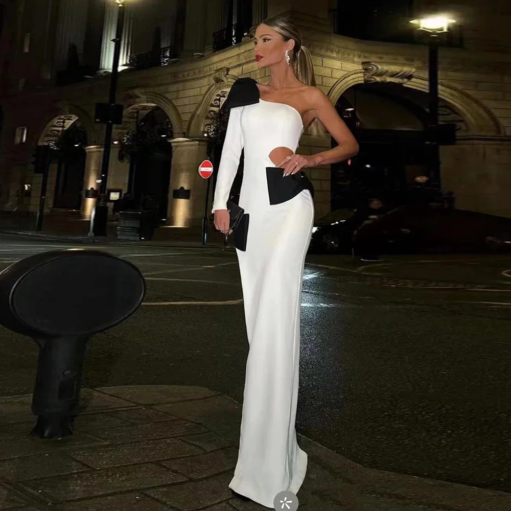 

Customized Fashion Jersey Bow Straight One-shoulder Long Dresses Bespoke Occasion Dresses Exquisite Sizes Available High quality