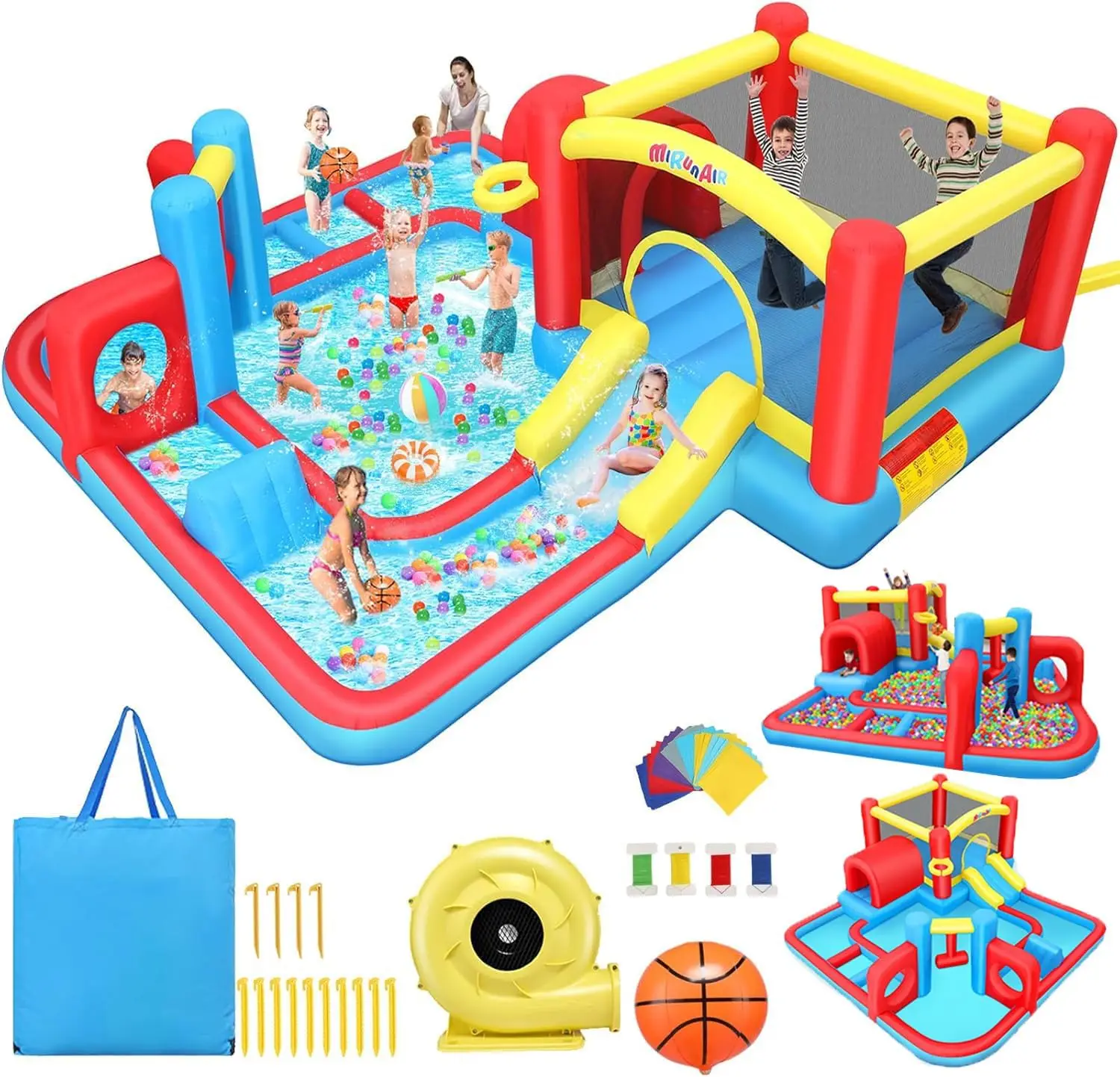 Inflatable Bounce House Water Slide, Adventure A-Maze Waterslide,Obstacle Bounce House w/Slide for Racing Fun, Climbing, Jumping