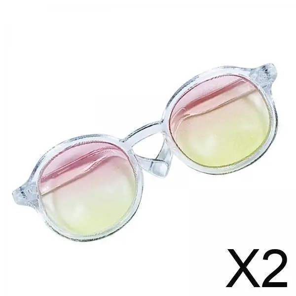 2x1/6 인형 선글라스 드레스업 안경 12인치 인형용 라운드 안경 핑크 옐로우