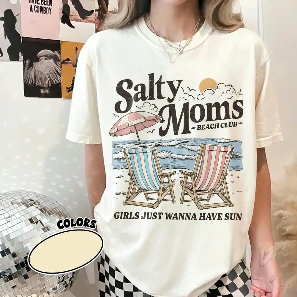 

The Beach Club Print Comfort T-Shirt Retro Beach Girl Shirt Trendy Summer Vibes Sublimation Unisex Tee Funny Casual Streetwear