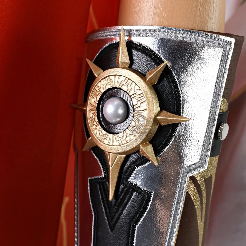 AUGUSTA زي لعبة Wuthering Waves تأثيري الذهب الأبيض لعب الأدوار الزي الأحمر شعر مستعار مجموعة كاملة للنساء حفلة الهالوين