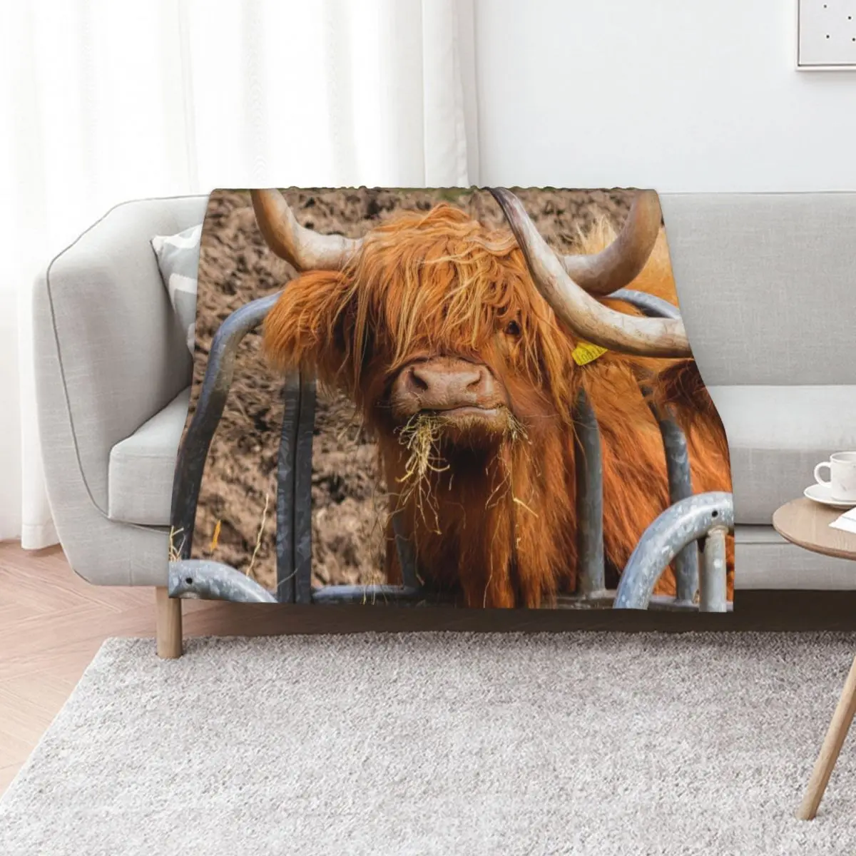 Cute hungry ginger Scottish Highland cow Throw Blanket Large Picnic Tourist christmas decoration Vintage Stuffeds Blankets