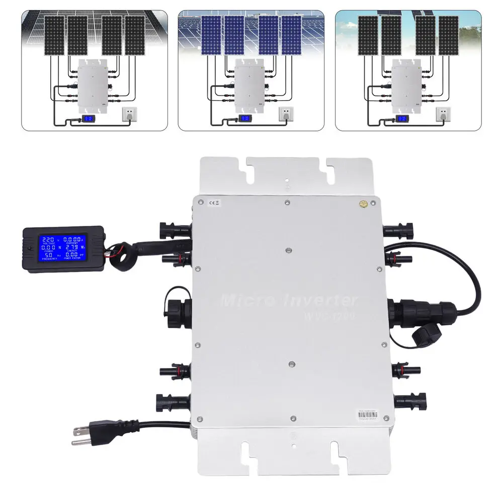 1200W Solar Micro Inverter 1200W MPPT Grid Tie Pure Sine Wave DC to AC LCD Waterproof