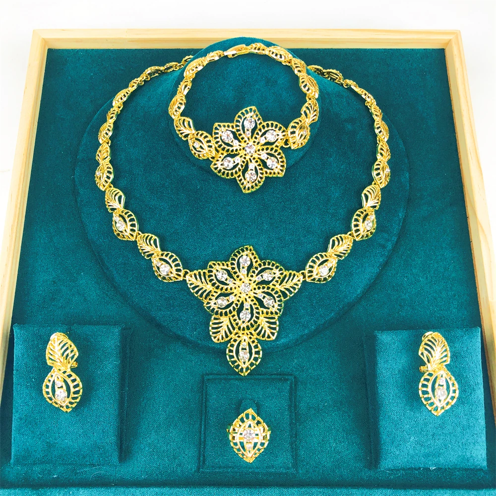 

STAR New Women Necklace Earrings Ring Bracelet Jewelry Set Luxury Design 18K Gold Plated Fashion Jewelry Wedding Party Gift
