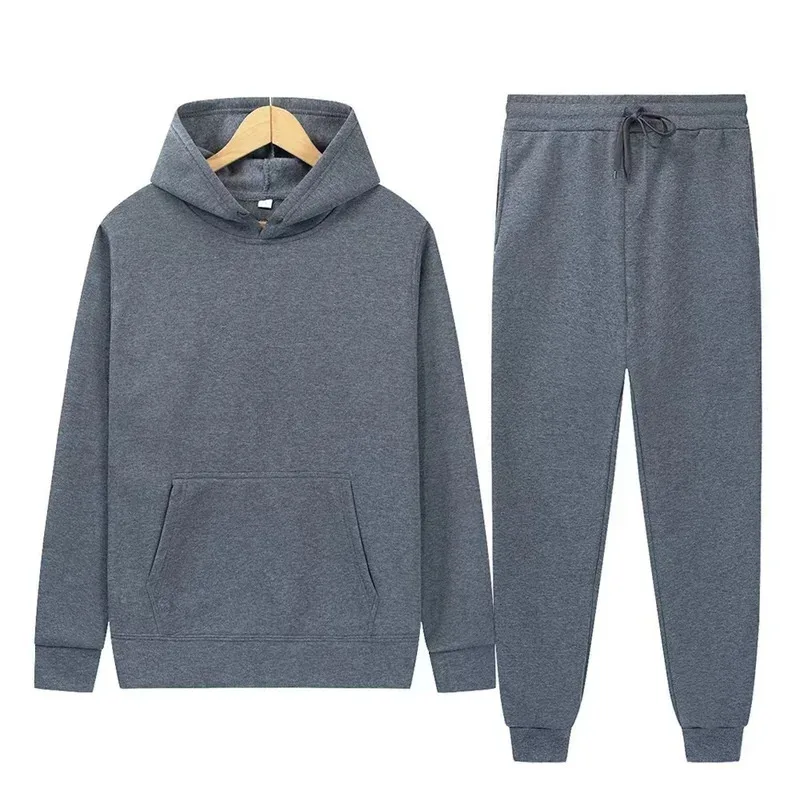 Felpa con cappuccio + pantaloni in tinta unita autunno e inverno da uomo Set da due pezzi Set sportivo casual alla moda Taglia S-3XL