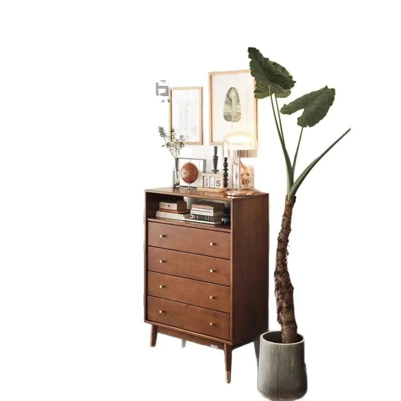 

Nordic solid wood four-chest cabinet retro log storage cabinet living room