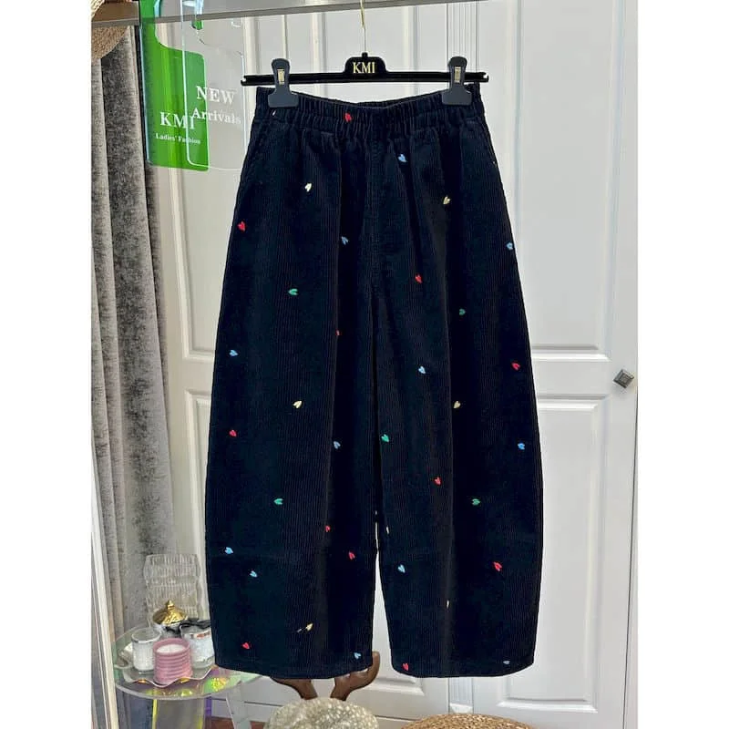Corduroy Pants Spring and Autumn Colorful Dots Korean Style Trousers Casual Elastic Waisted Harem Pants Streetwear Clothing