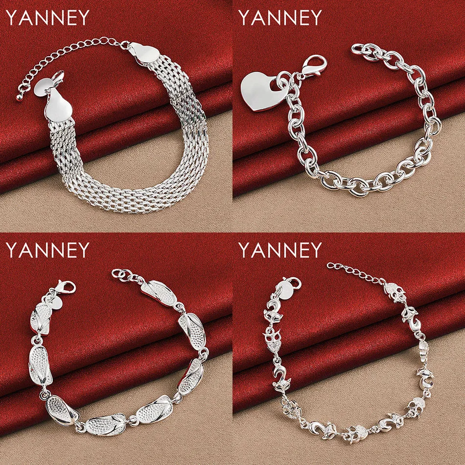 

Fashion 925 Sterling Silver 8 Inch Exquisite Heart Shaped Flip Flop Bracelet Women Accessories Gift Jewelry Party