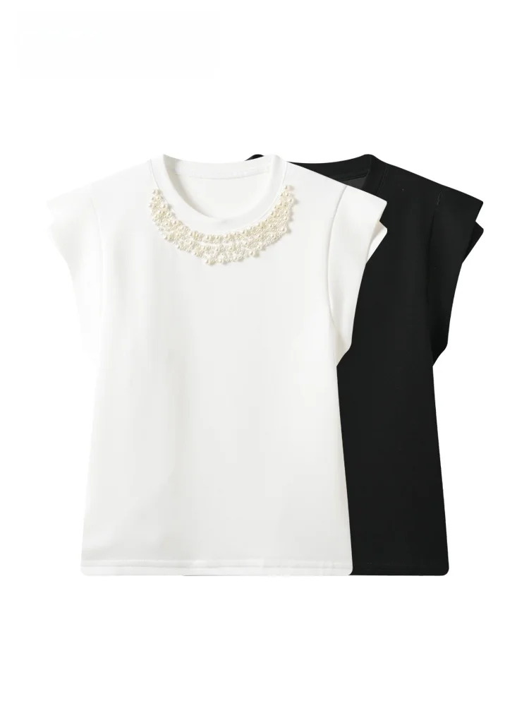 

plus Size Women's Short Sleeve T-Shirt Pearl Shoulder Design Breathable Korean Style Comfortable Polyester Spring Summer Top
