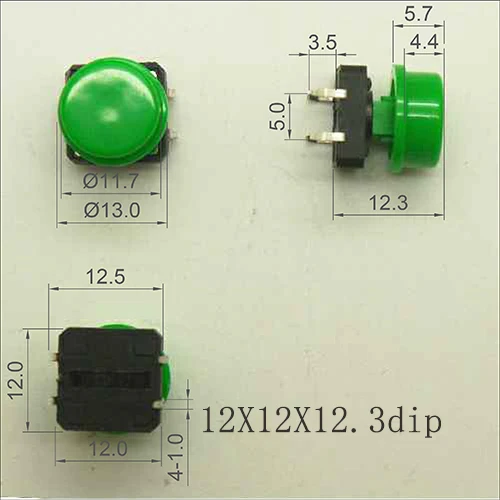 10Sets 12*12mm Momentary Tact Switch Add Plastic Caps Height 12.3mm Push Button Switch 4PIN SMT DIP PCB Mounting Button