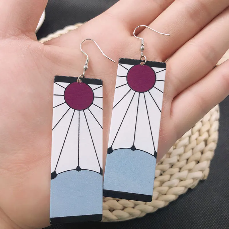 Fashion Acrylic Tanjiro Earrings for Women Demon Slayer Earring Anime Cosplay Props Hanafuda Drop Long Earring Girls Jewelry