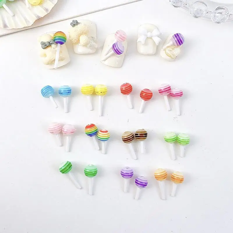 Resin Dopamine Colors Lollipop Nail Art Charms 3D Mini Candy Snacks Nail Art Decorations for Making DIY Manicure Supplies