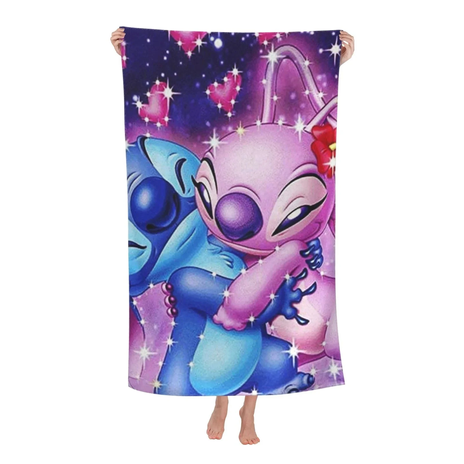 Stitch Angel Children Beach Towels Lilo & Stitch Towel Soft Bath Blanket Camping Cartoon for Travel Swimming Gym Beach Picnic