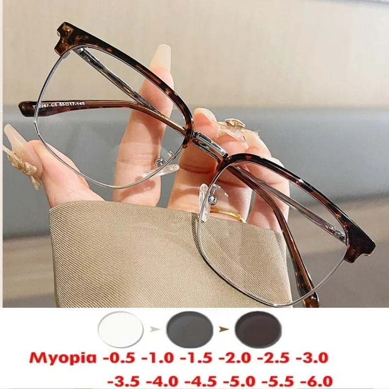 Light Men\'s Fashionable with Myopic Glasses Option round Face Eyebrow Frame Women\'s Box Custom Myopia Degree 0~-6.00