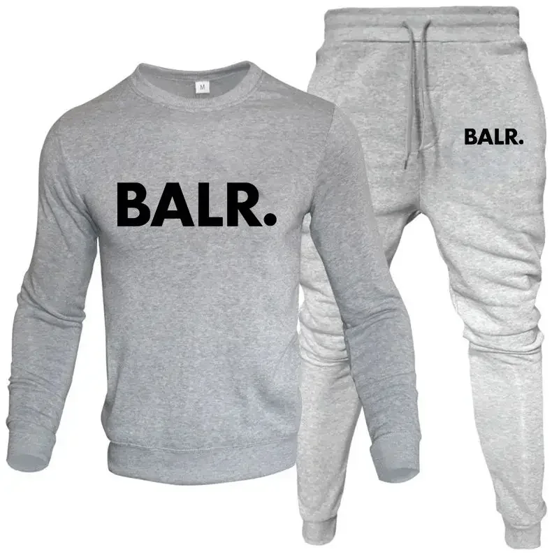 Men\'s Sets 2-Piece Hip Hop Anime Cartoon BALR Printed Plus Fleece Fashion Autumn Men O-Neck Sweatshirts Sweatpants Casual Suit