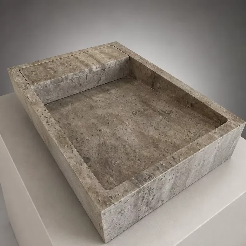 Handmade Silver Travertine Bathroom Sink Cabinet Sets Wooden Drawer Modern Vanity Basin Custom Size Wash Basin