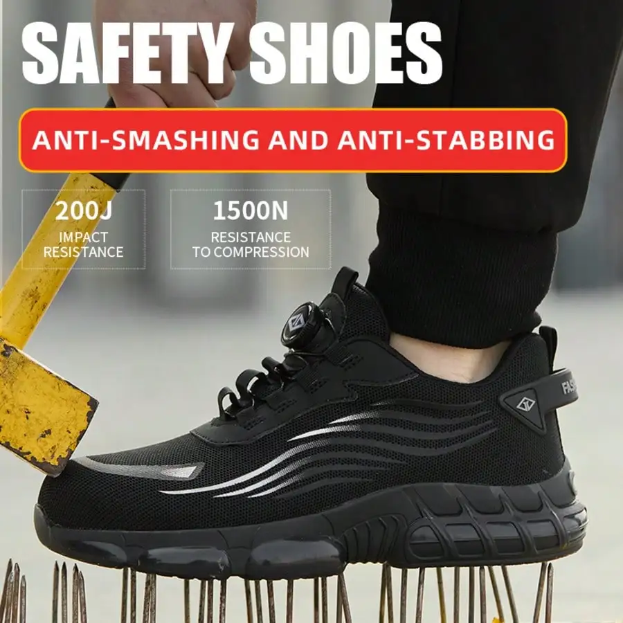 Super Light Men's Safety Shoes, Steel Toe Work Sneakers, Comfortable Breathable Protective Footwear, Puncture Resistant Anti-Smash Construction Shoes