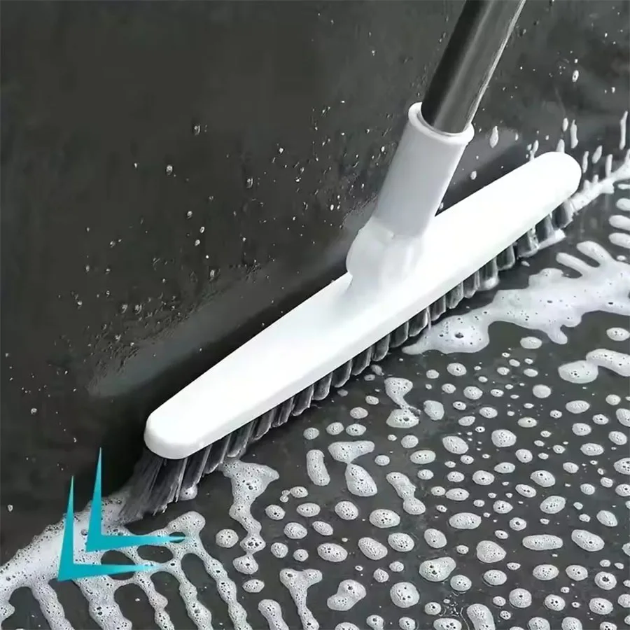 Heavy Duty Floor Scrub Brush with Long Handle, Stiff Bristles for Bathroom Tile & Grout Cleaning, Adjustable Stainless Steel Rod