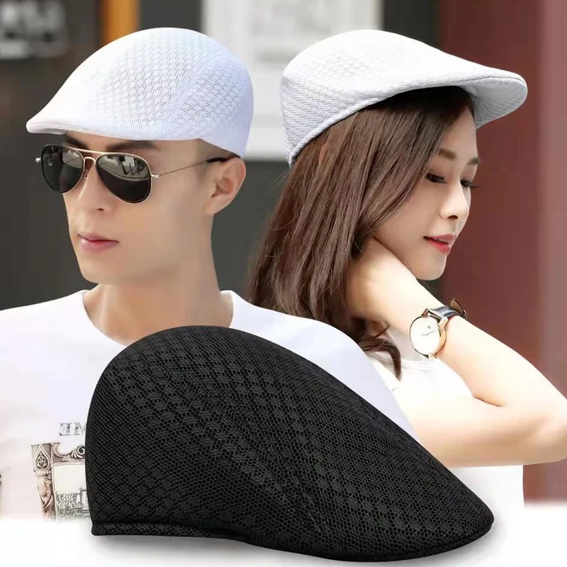 Summer Casual Beret Hat Unisex Mesh Flat Caps  Style Adjustablr Fashion Breathable Summer Hat for Women Men Caps