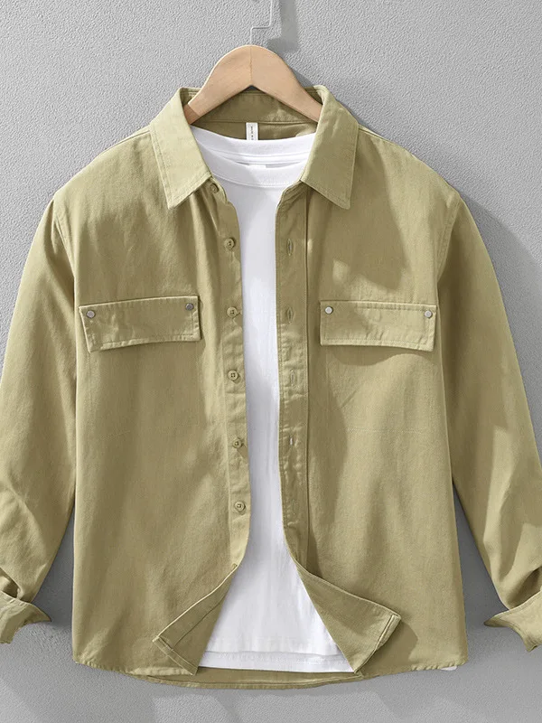 

Ретро-японская хлопковая рубашка с длинным рукавом для мужчин, свободная повседневная универсальная рубашка цвета хаки, рабочая одежда, верхняя одежда, модная городская одежда