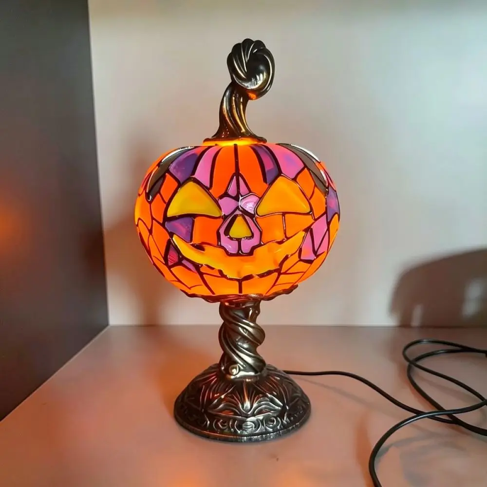 Vintage Resin Pumpkin Night Light Halloween Decor Table Lamp Creative Home Ornament Holiday Atmosphere Lighting Gift