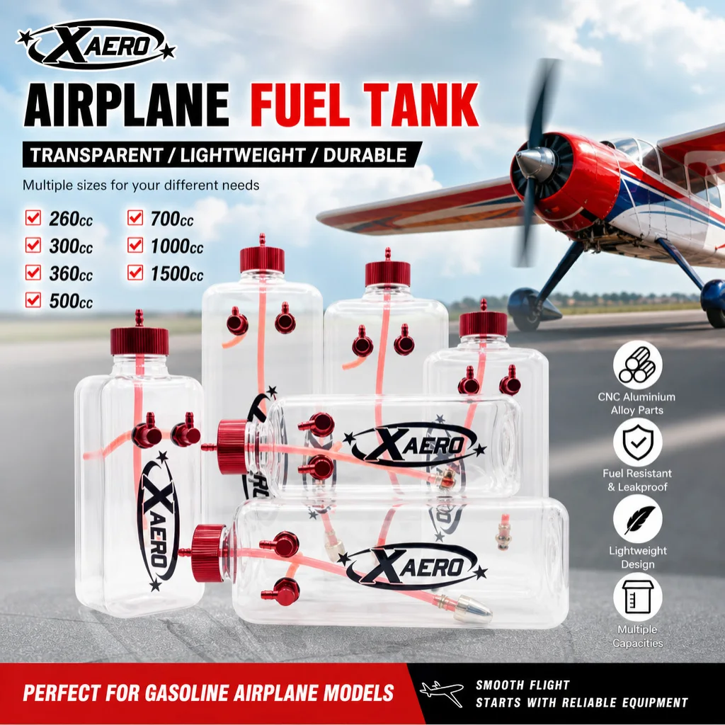 XAERO Fuel Tank Transparent Plastic Square Bottle 260/300/360/500/700/1000/1500 ML/CC CNC Aluminum Alloy for Gas Airplane Model