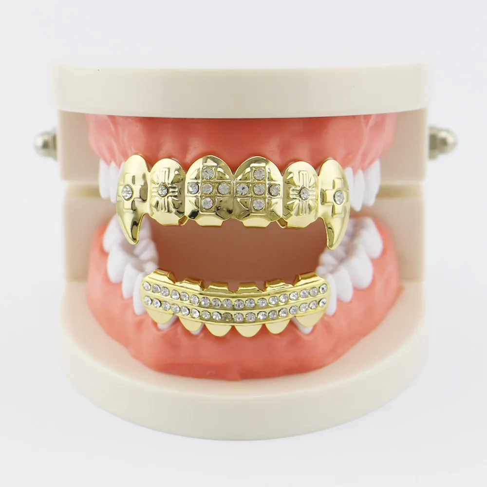 Nuevas Mordazas Hip-Hop con Incrustaciones de Diamantes Electrochapadas - Aptas Tanto para Hombres como para Mujeres. Colmillos de Tigre, Dientes de Vampiro.