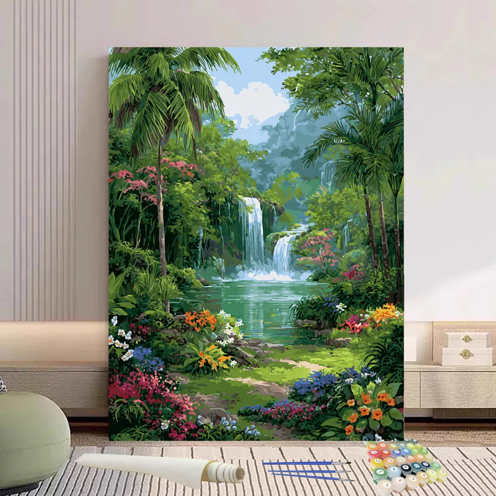 Painting By Numbers Flowers In The Woods And Streams DIY Hand Painted Oil Painting Canvas Colouring Unique Gift Home Decorate
