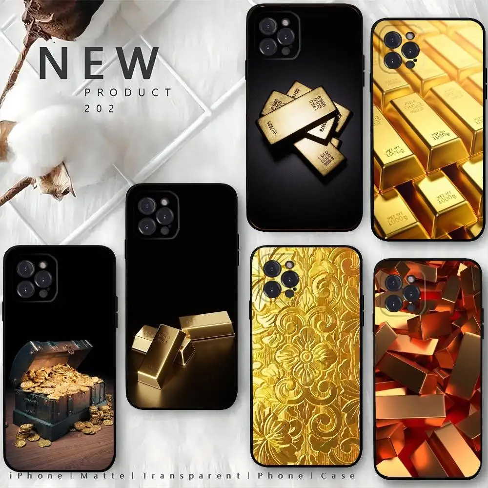 

Gold Bars Phone Case For iPhone 16,15,14,13,12 Mini 11 Pro XR,X,XS,MAX 7,8 Plus Silicone Cover Soft Black