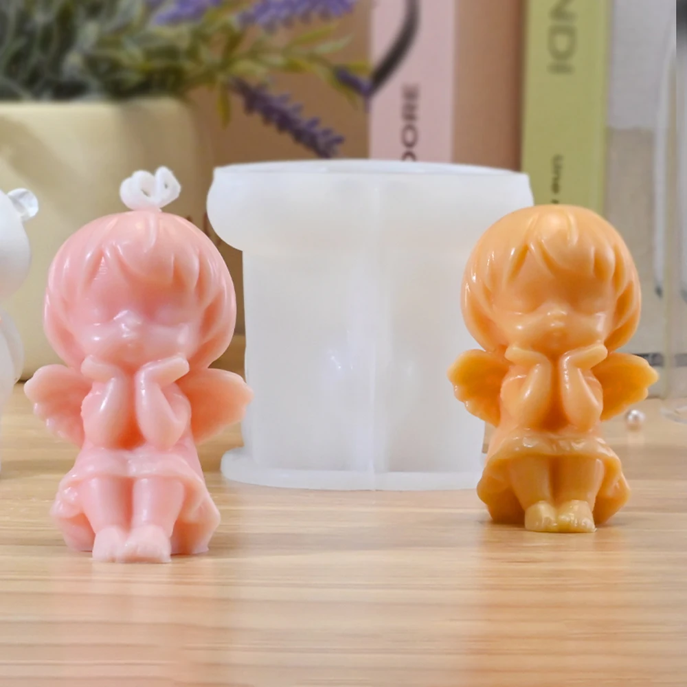 LZ052 3D Little Angel Silicone Candle Mold Cheek Support Girl With Wings Aromatherapy Plaster Resin Molds DIY Chocolate Baking