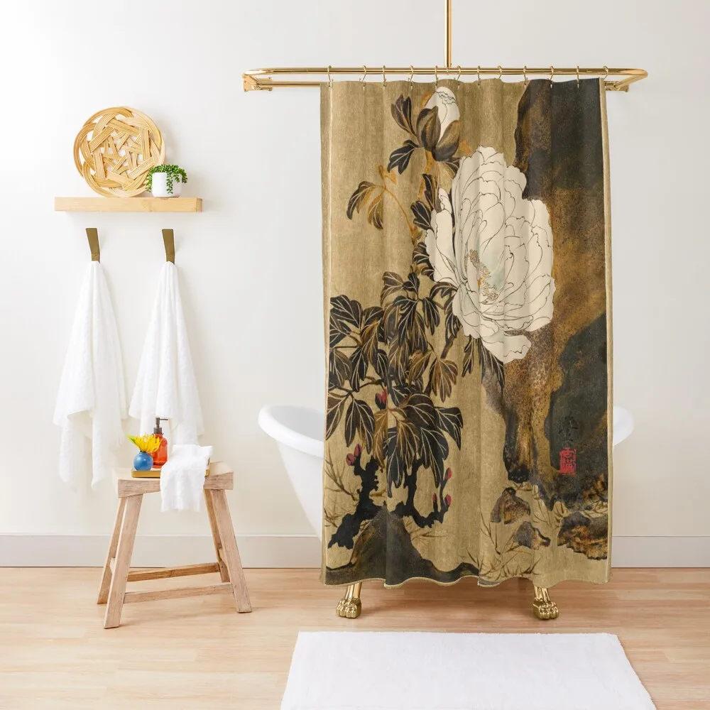 

Japanese Peonies Shibata Zeshin, 1882 Shower Curtain For Shower Modern Bathroom Accessories Bathtub Curtain