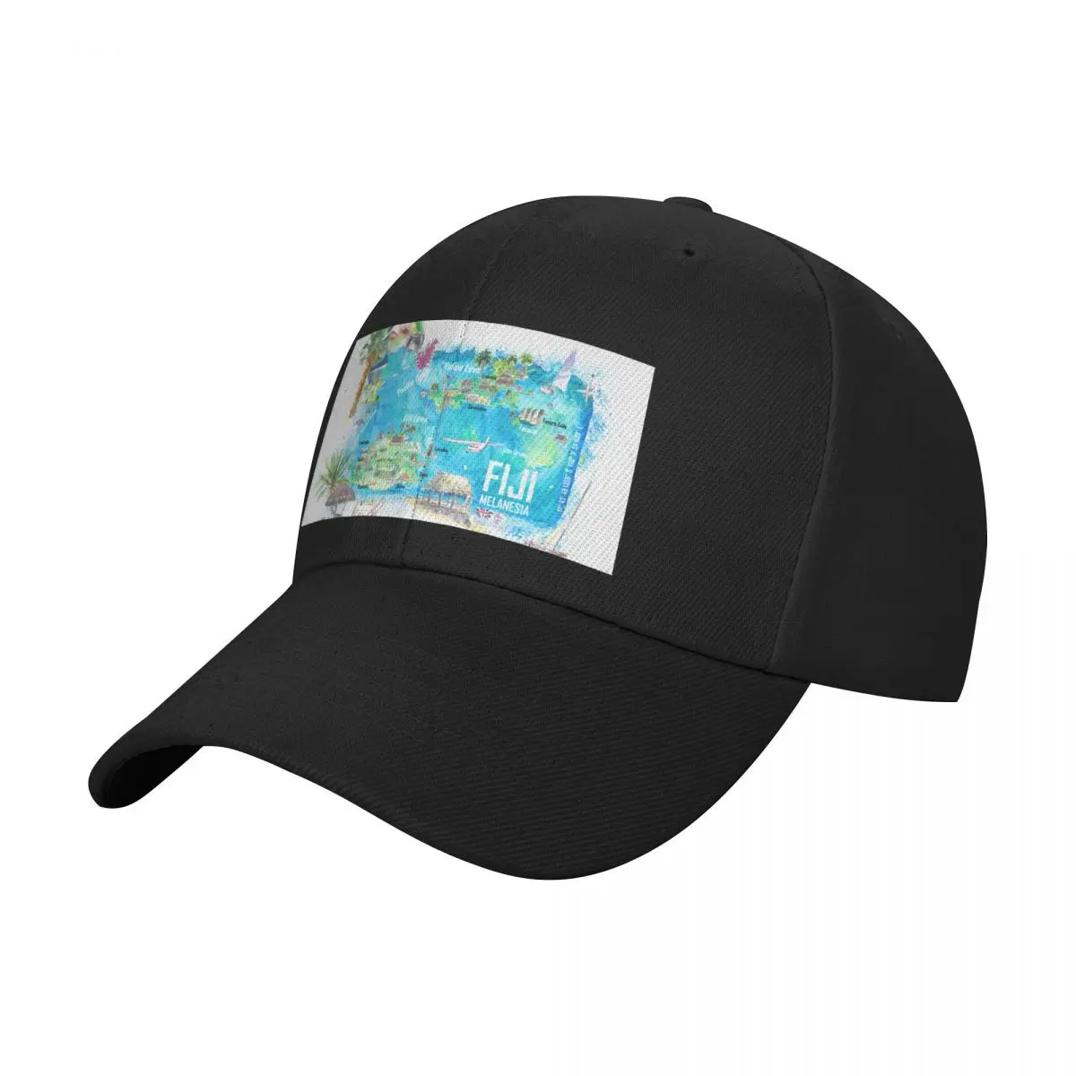 Fiji Illustrated Polynesia Island Travel Map with Roads and Highlights Baseball Cap custom Hat summer hat cute Mens Caps Women's