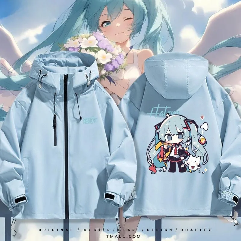 

Miku Collaborative Cosplay Jaet Outerwear ex Autumn Winter Windproof Long Sve Hooded Zipper Closure Faionable Stre...