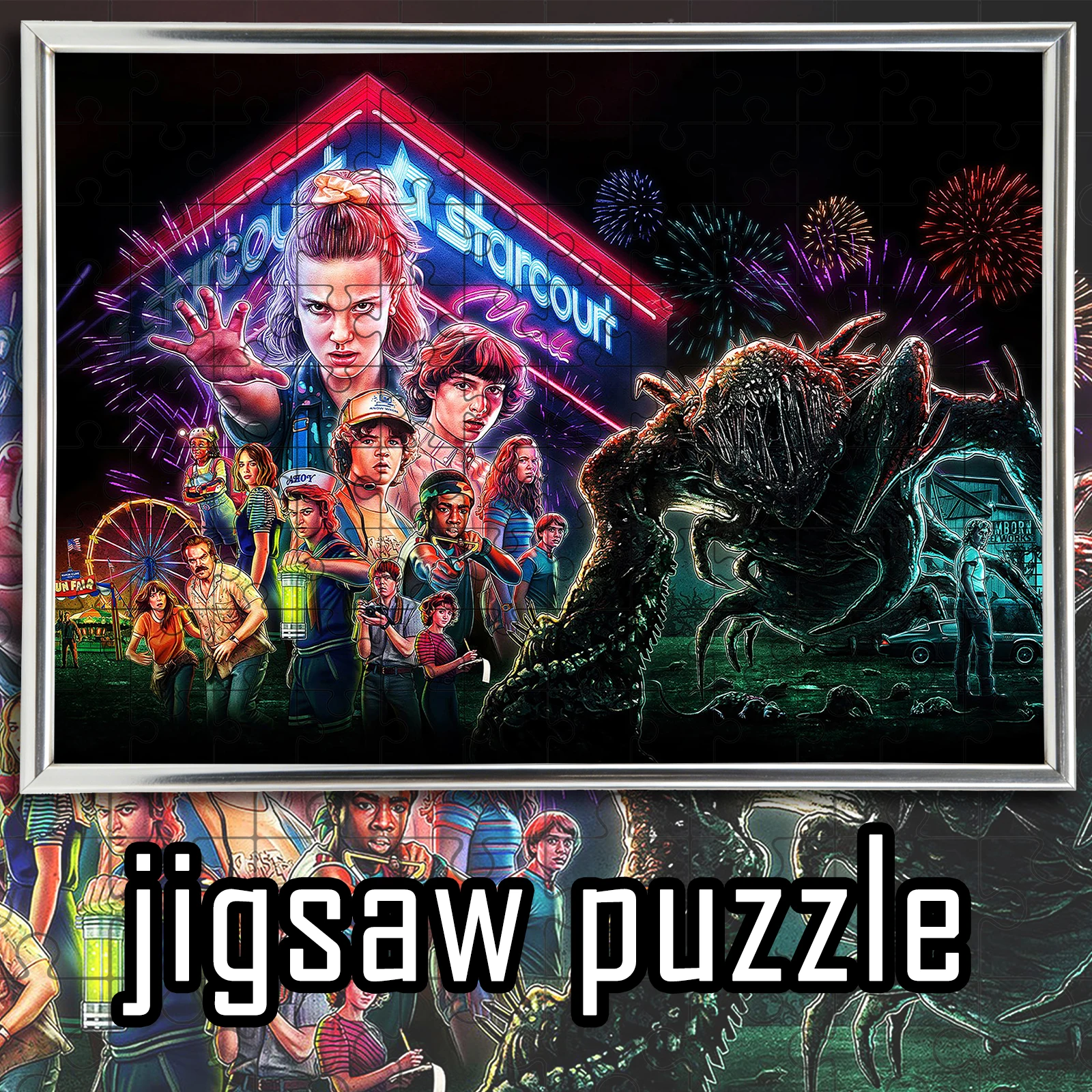 

Деревянный пазл «Торговый центр Старкорт» из сериала «Очень странные дела», разные размеры, сувенир по мотивам сериала, декор для дома, развивающий подарок