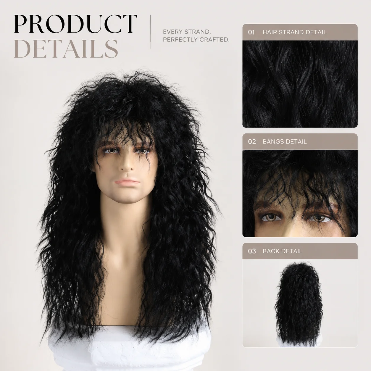 Perruque Rock Années 70-80 Longue Bouclée Homme – photo 4