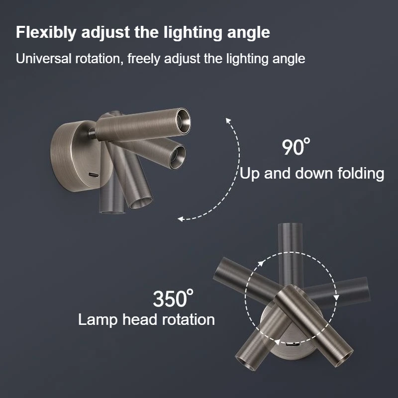 Modern LED Wall lights Rotatable Adjustable Reading Lights Bedroom Bedside Living Room Study Room indoor home Lighting Spotlight