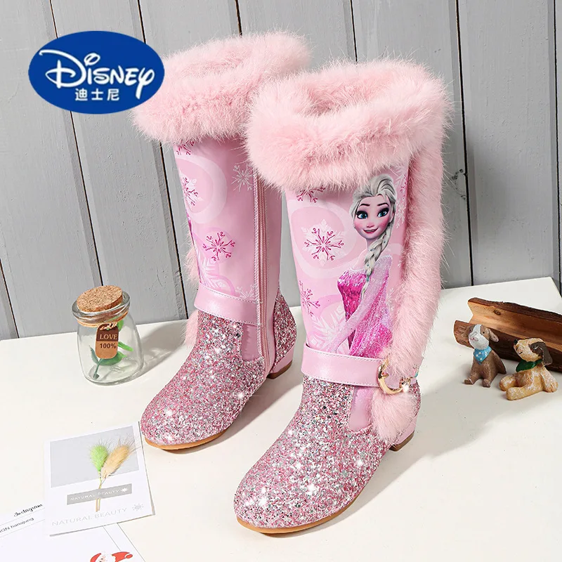 

Disney Elsa Princess Heeled Boots - Fleece-Lined Knee-High Winter Boots for Girls