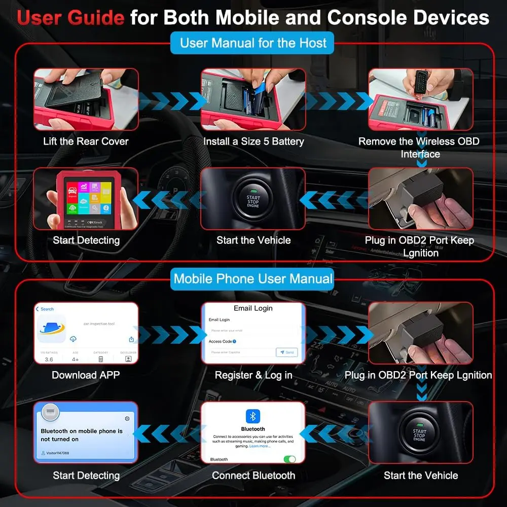 Scanner wireless OBD2, strumento diagnostico Bluetooth per Android/iPhone, controllare il lettore di codici del motore con dati dal vivo e ripristino del codice di guasto,