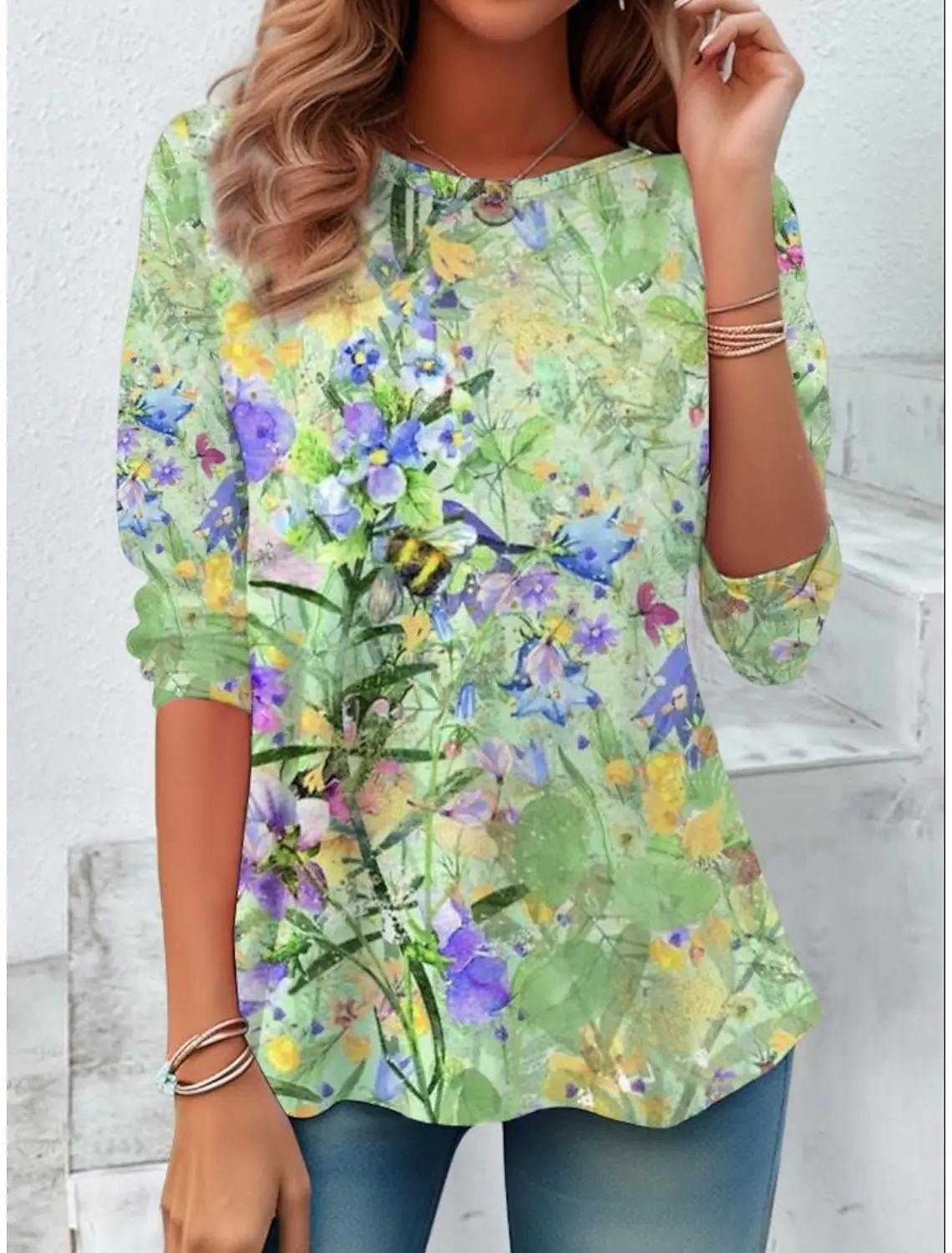 

2025 Fashion Women's Floral Graphic Plants Elegant O-Neck Long Sleeve T-Shirt Y2K Casual Tops Womens Clothing Harajuku Pullover