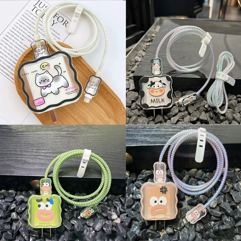 Ins Korea Cute Cartoon Charger Head Line Winder Holder Cord Bite Usb Cable Protector Case For Apple Iphone 18/20W Silicone Cover